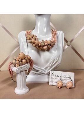 Handmade in the Philippines Pink Wood & Seed Statement Necklace Set A10